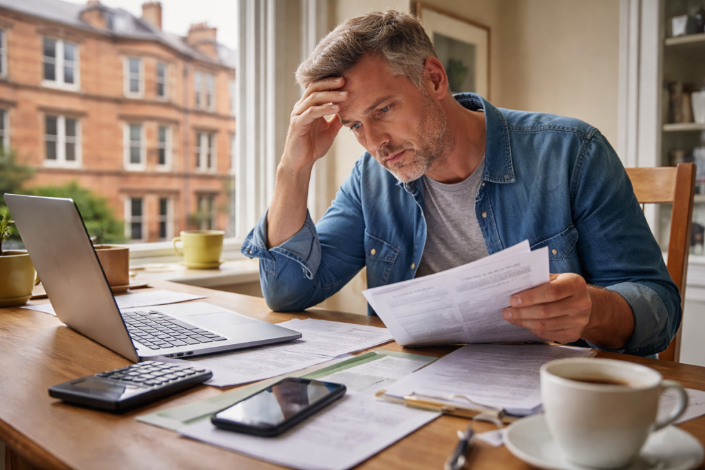Self-managing landlord reviewing tenancy paperwork before switching to Glasgow West End Letting Agent.